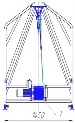 Вид сбоку, показан один из габаритных размеров. Поз.1 на рисунке - электрическая лебедка
