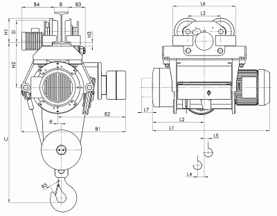Схема тали Т39 с 1 тележкой перемещения