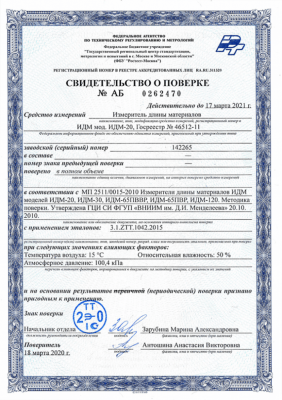 Свидетельство о поверке