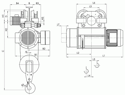 Схема тали Т10 с 1 тележкой перемещения